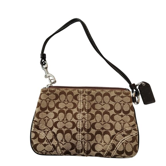 Coach Signature Brown Wristlet/Clutch Bag With Leather Strap - Picture 1 of 7